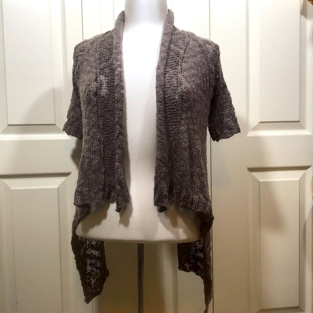 Decree Knit Sweater Taupe Open Weave  Short Sleeve